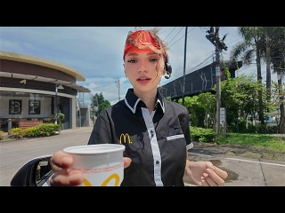 mcdonald's cute worker upset the client as an order, but worked in full
